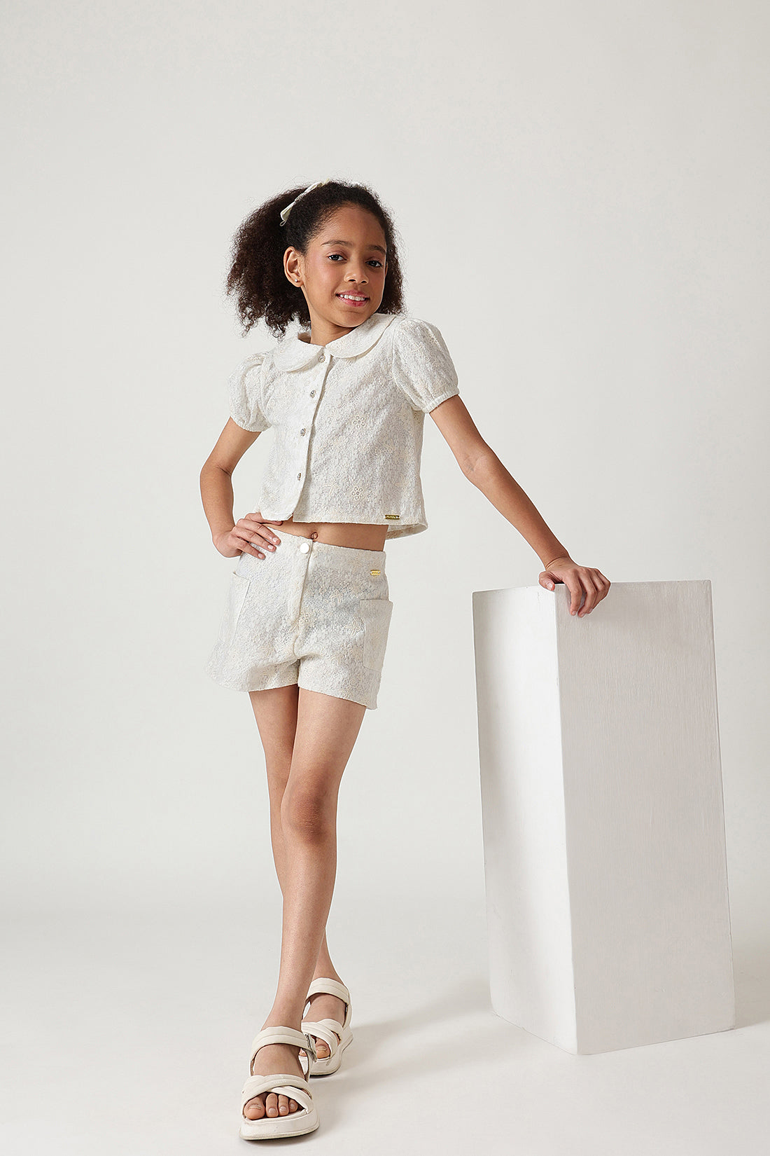 Girls Off-White Regular Fit Short Sleeve Solid Top