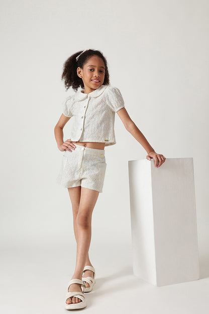 Girls Off-White Regular Fit Short Sleeve Solid Top