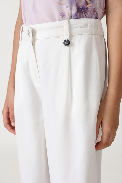 Girls White Flared Solid Trouser by One Friday