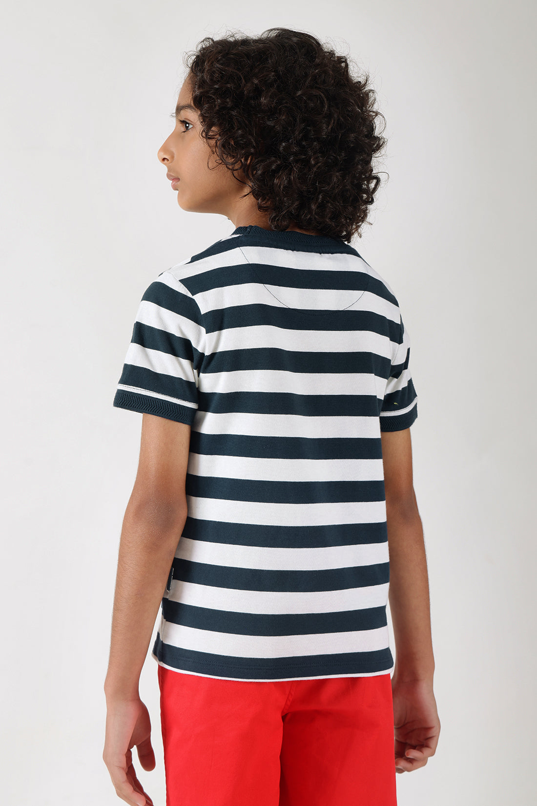 Boys Blue Regular Fit Short Sleeve Striped T-Shirt by One Friday