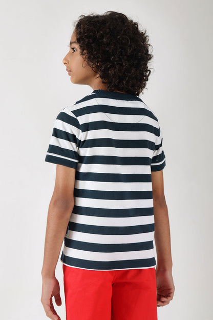 Boys Blue Regular Fit Short Sleeve Striped T-Shirt by One Friday
