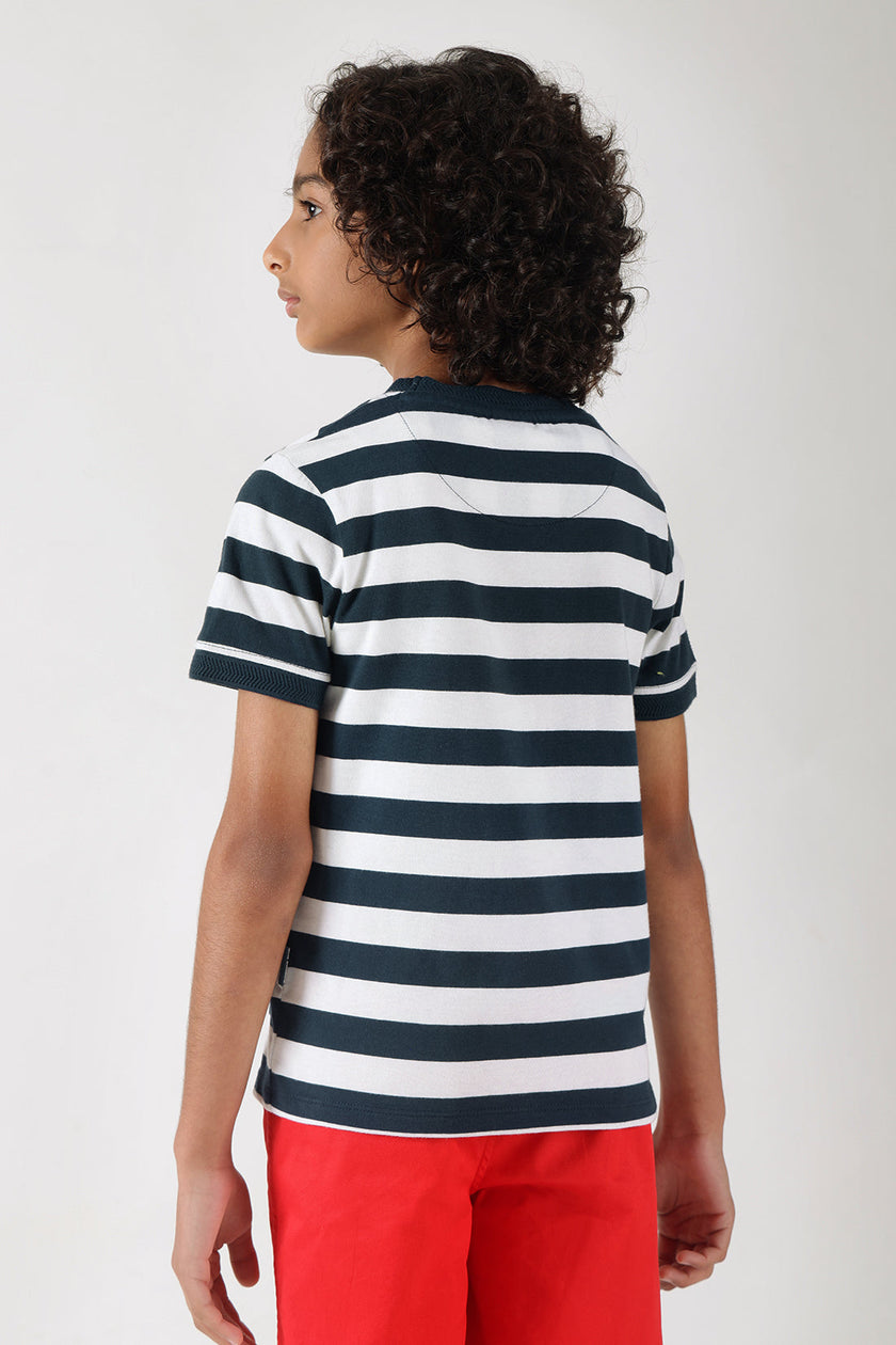 Boys Blue Regular Fit Short Sleeve Striped T-Shirt by One Friday