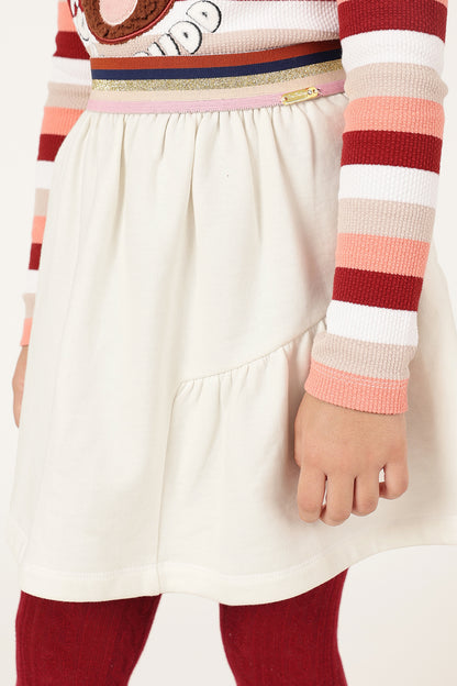 Girls Off White Cotton Fleece Woven Skirt
