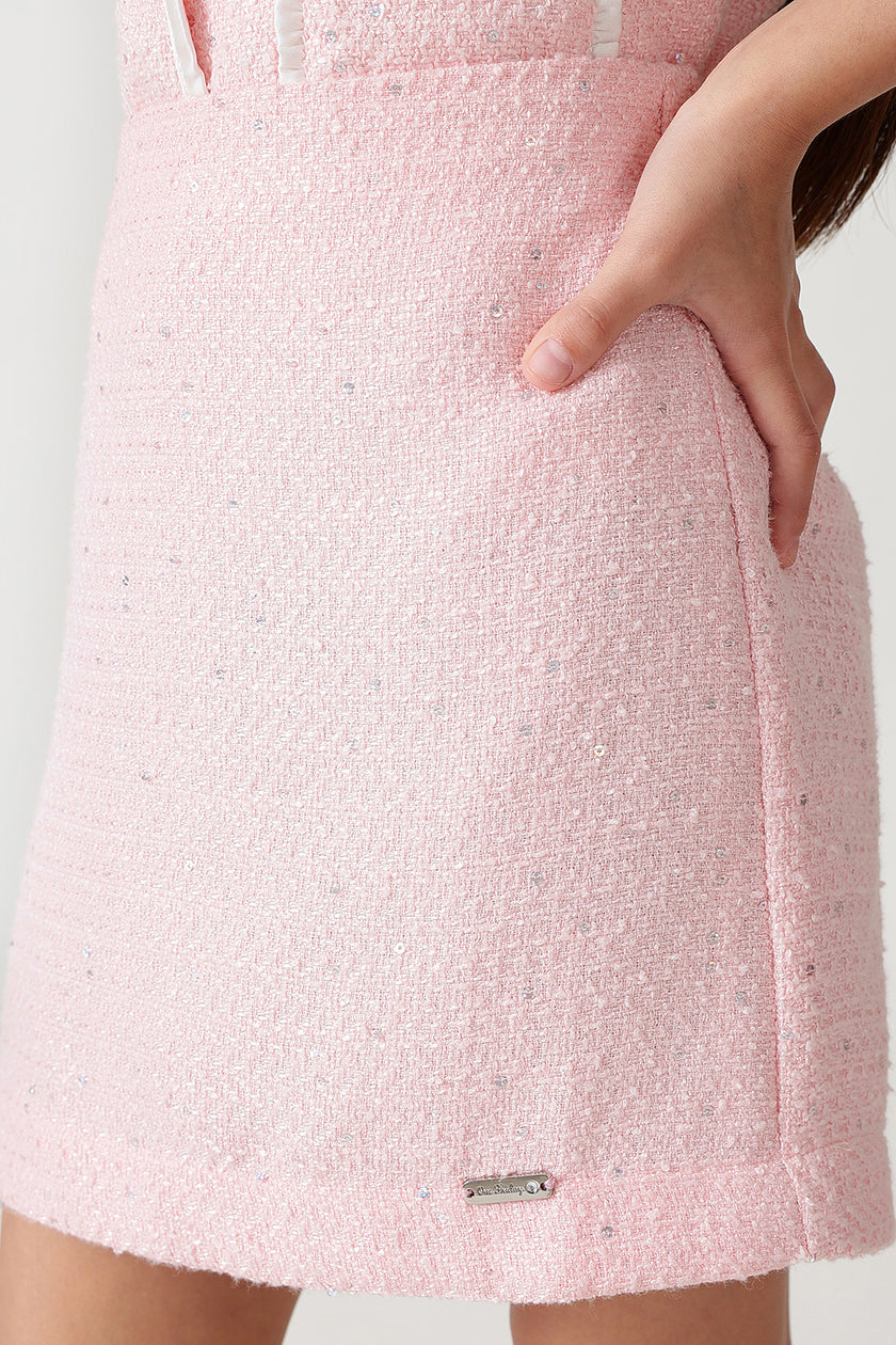 Girls Pink Regular Fit Textured Skirt by One Friday