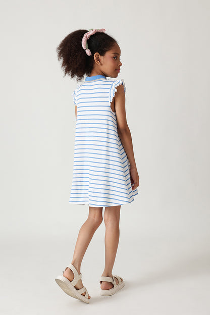 Girls Blue A-Line Stripe Dress