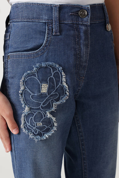 Girls Blue Regular Fit Solid Denim Jeans by One Friday