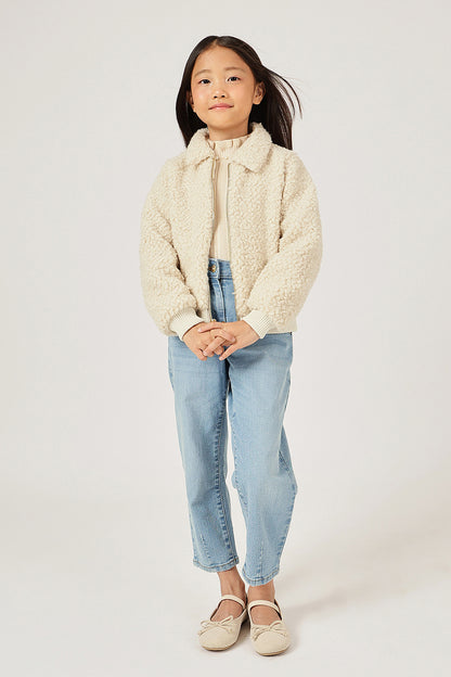 Girls Beige Solid Full Sleeve Shirt Collar Jacket | One Friday