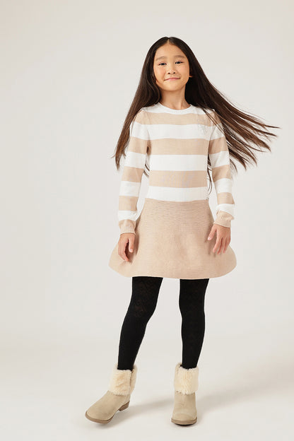 Girls Striped Cotton Knit Full Sleeve Dress