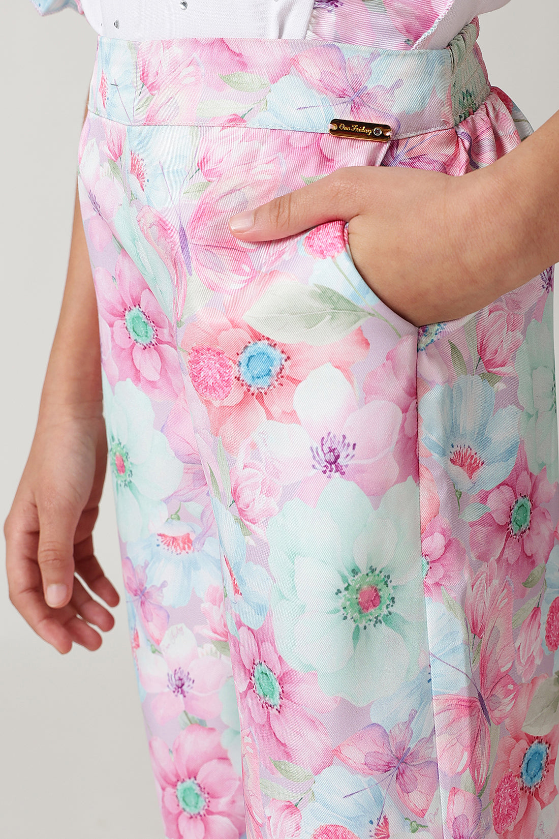 Girls Multi Color Floral Printed Trouser