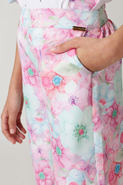 Girls Multi Color Floral Printed Trouser