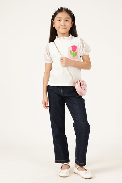 Girls Off White Half Sleeve Cotton Knit Top – Retro Pop