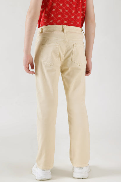 Boys Beige Regular Fit Solid Trouser by One Friday