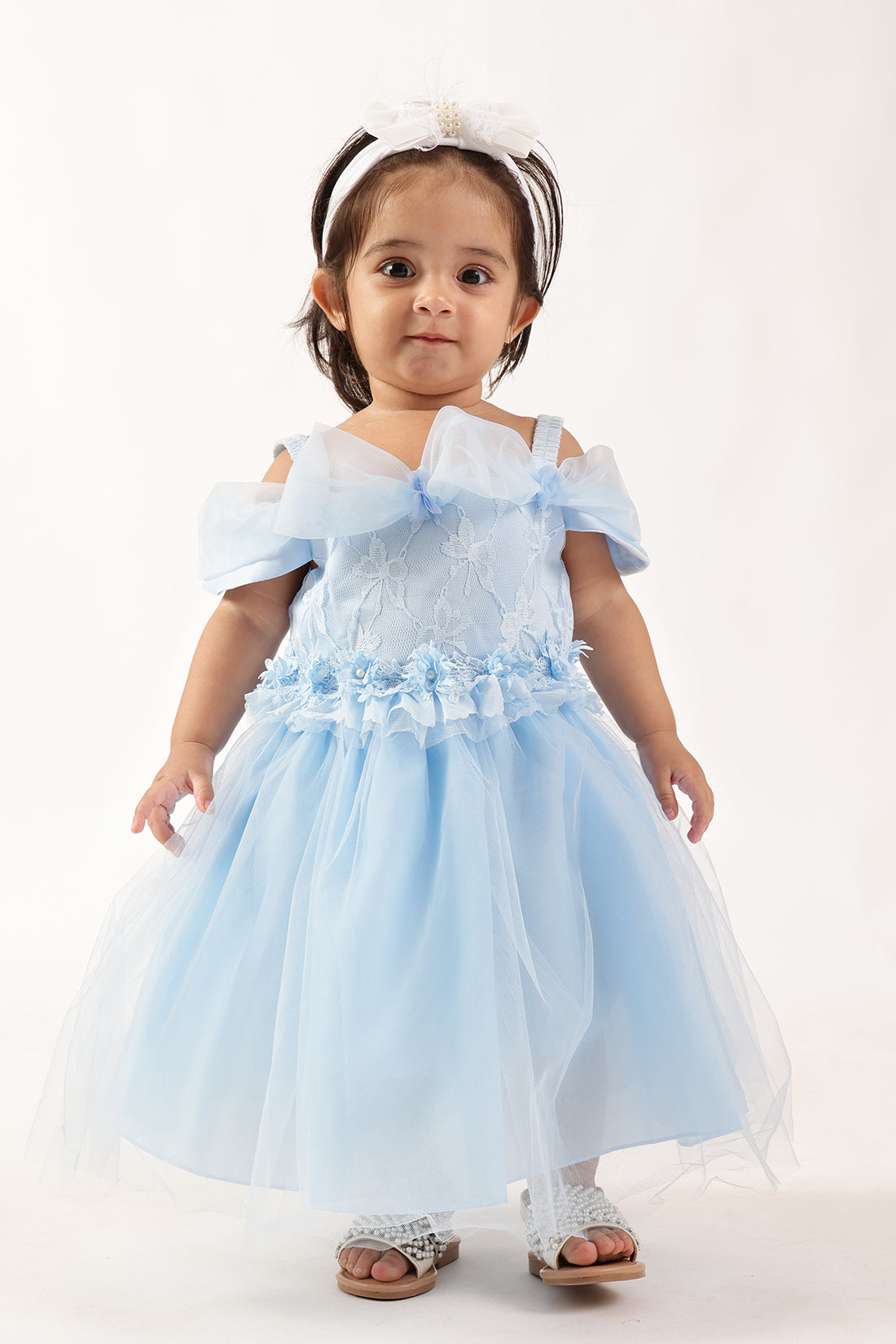 Baby Girls Blue Off-Shoulder Party Dress