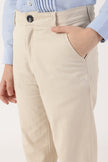 Boys Beige Solid Stretch Woven Trousers