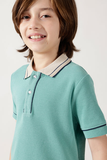 Boys Green Regular Fitted Half Sleeve Textured T-Shirts By One Friday