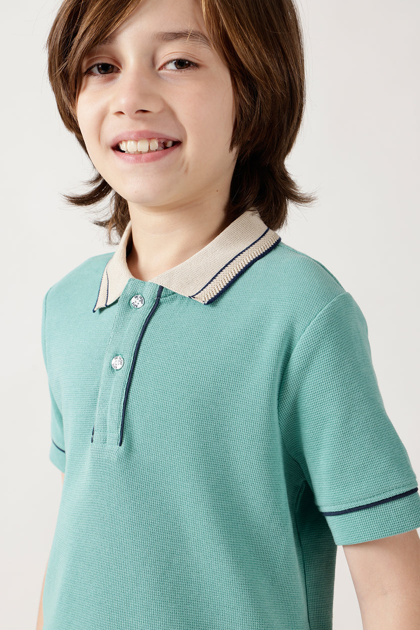 Boys Green Regular Fitted Half Sleeve Textured T-Shirts By One Friday