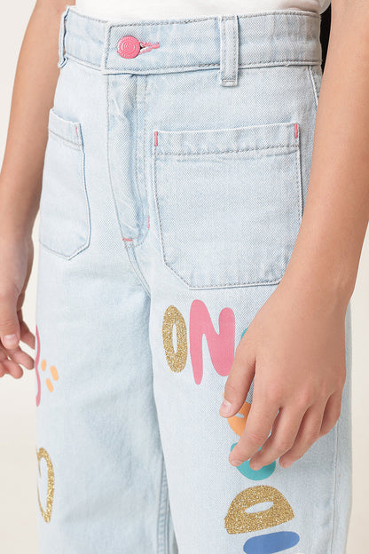 Girls Blue Denim Cotton Slim Fit Jeans