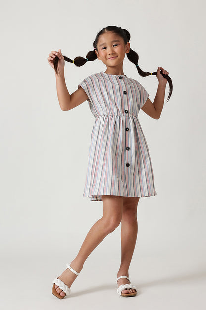 Girls Multi Color Regular Raglan Sleeve Yarn Dyed Dress by One Friday