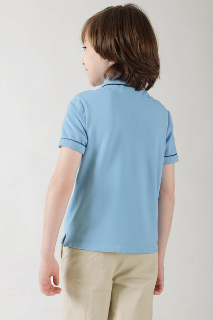 Boys Blue Regular Fit Half Sleeve Solid Polo T-Shirt by One Friday