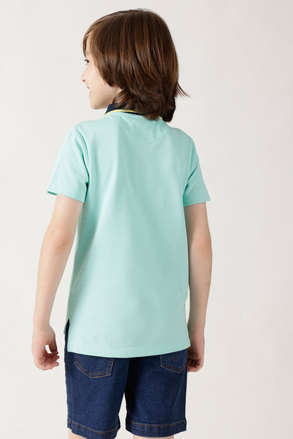Boys Aqua Blue Half Sleeve Solid T-Shirt by One Friday