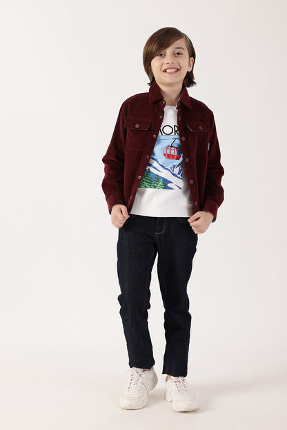 Boys Burgundy Cotton Knit Overshirt