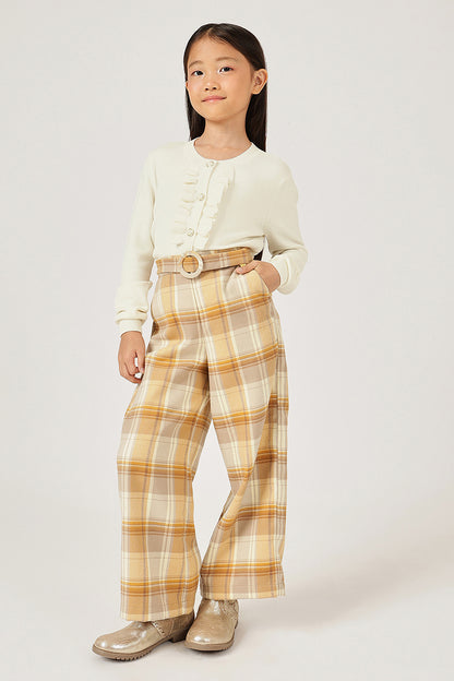 Girls Off White Round Neck Full Sleeve Cardigan