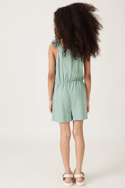 One Friday Girls Mint Stripes Jumpsuit