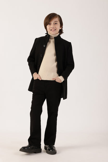 Boys Black High Neck Overcoat | One Friday
