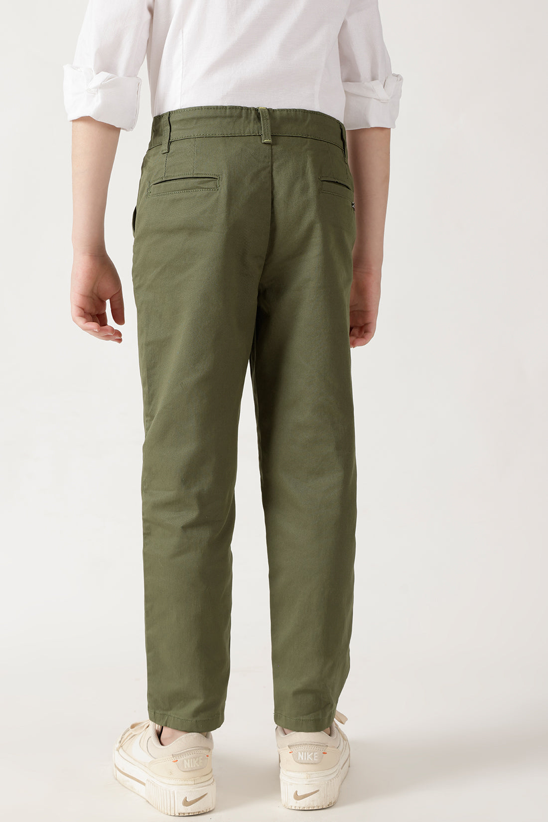 Boys Olive Loose Fit Solid Cargo Trouser By One Friday