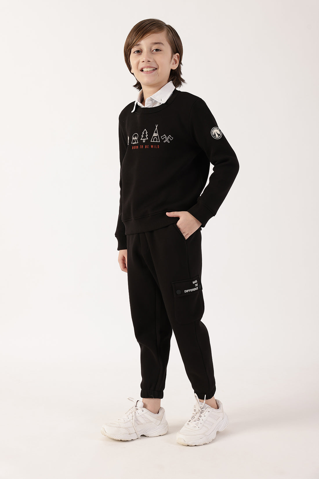 Boys Black Cotton Blend Sweatshirt