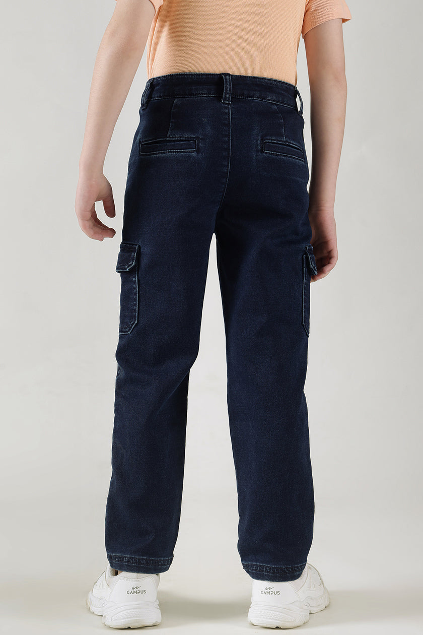Boys Navy Blue Regular Fit Solid Denim Jeans by One Friday
