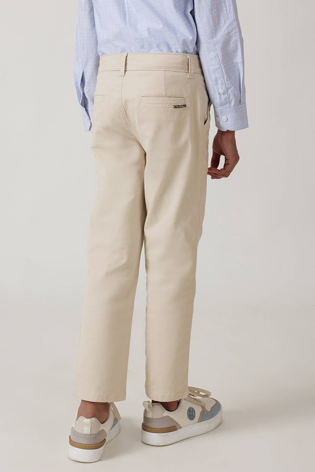 Boys Beige Regular Fit Solid Trouser by One Friday