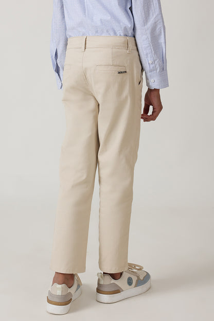 Boys Beige Regular Fit Solid Trouser by One Friday