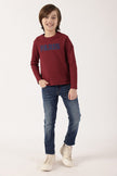 Boys Red Round Neck Full Sleeve Cotton T-Shirt