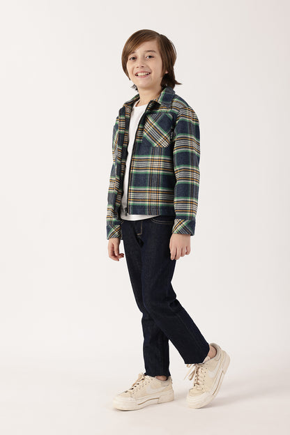 Boys Checked Polyester Embroidered Jacket