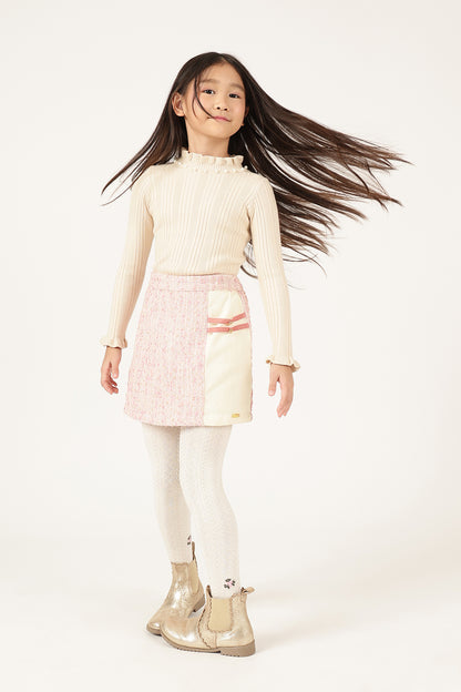 Girls Off White Solid Knit High Neck Jumper | One Friday