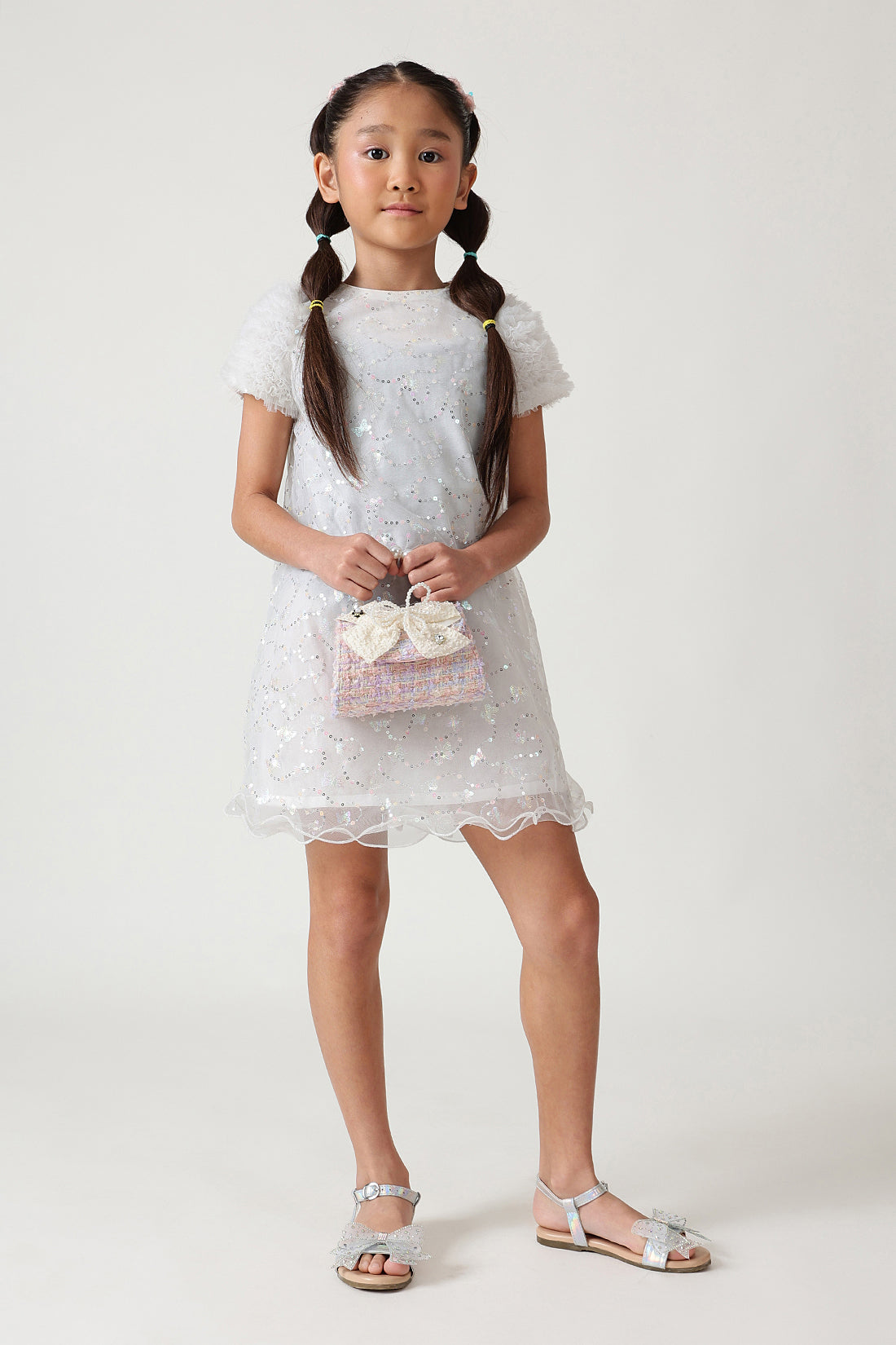 Girls White A-Line Cap Sleeve Solid Dress By One Friday