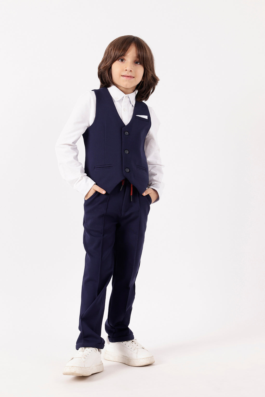 Boys Navy Blue Sleeveless V-Neck Waistcoat