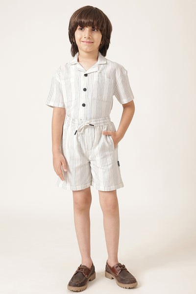 Boys Off White Striped Cotton Shorts