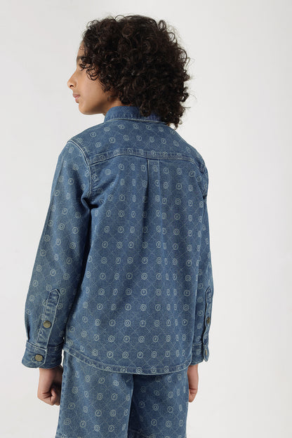 Boys Blue Full Sleeve Loose Fit Printed Shirt by One Friday