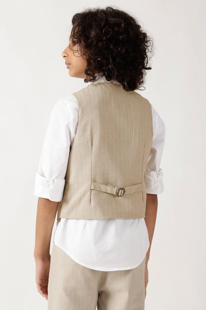 Boys Beige Sleeveless Printed Waistcoat by One Friday