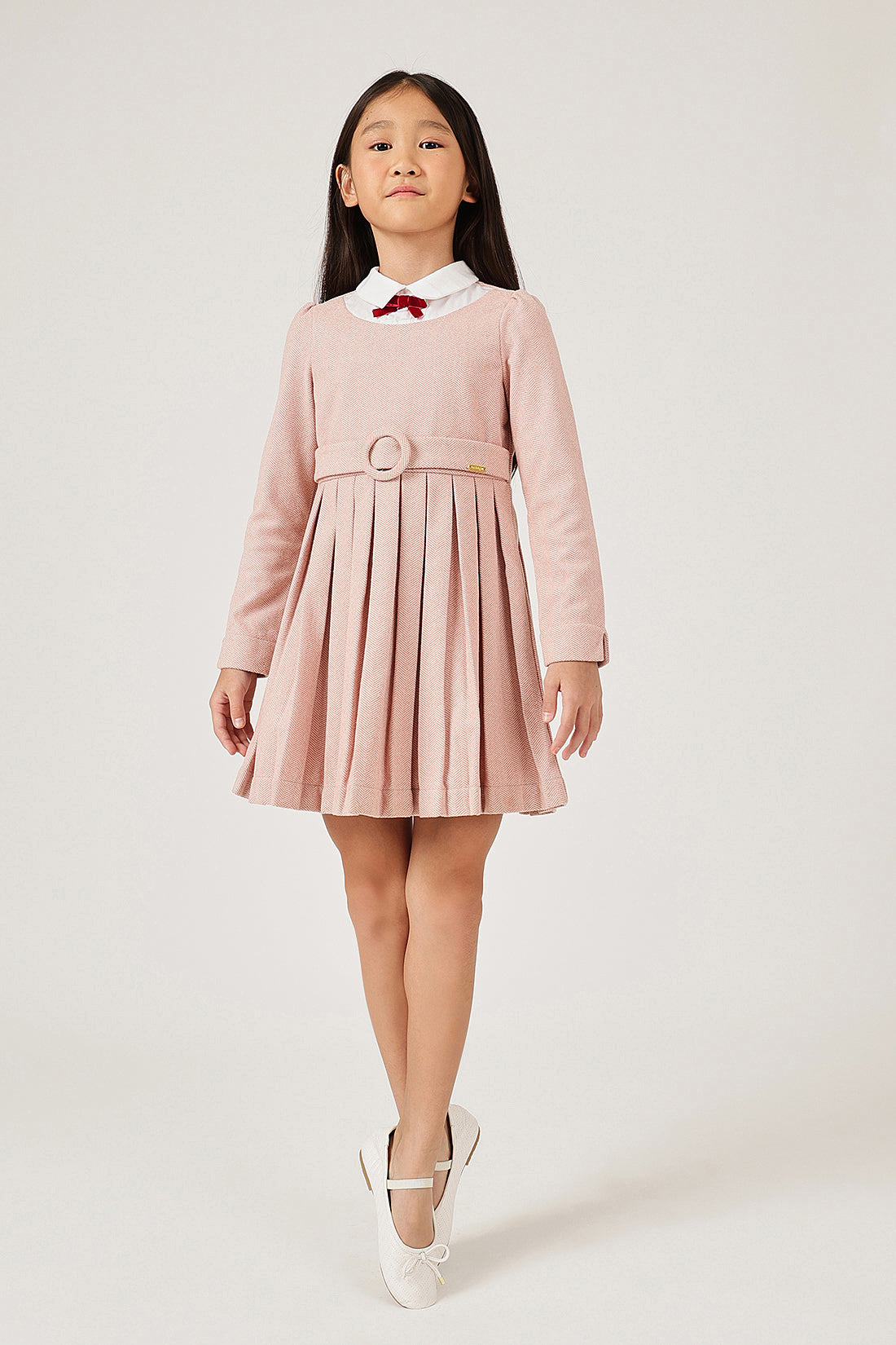 Girls Solid Polyester Peter Pan Collar Dress