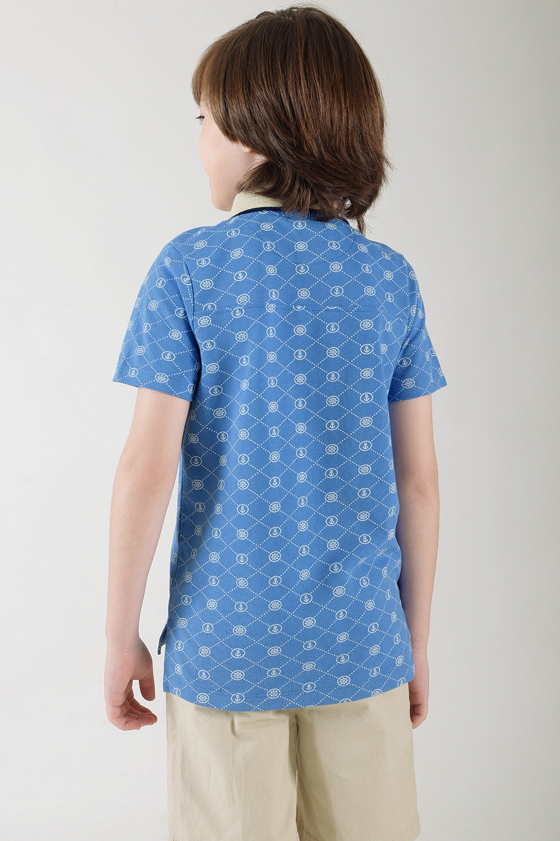 Boys Blue Regular Fit Half Sleeve Printed Polo T-Shirt by One Friday