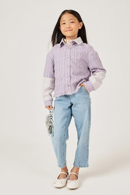 Girls Lilac Boucle Buttoned Shirt Collar Overshirt