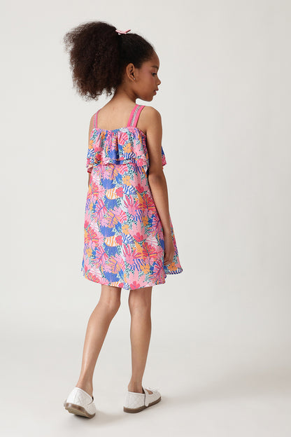Girls Multi Color A-Line Floral Printed Dress