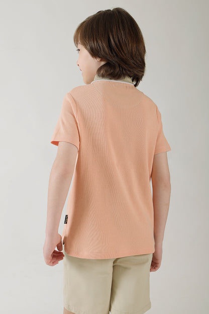 Boys Pink Regular Fitted Half Sleeve Textured T-Shirts By One Friday