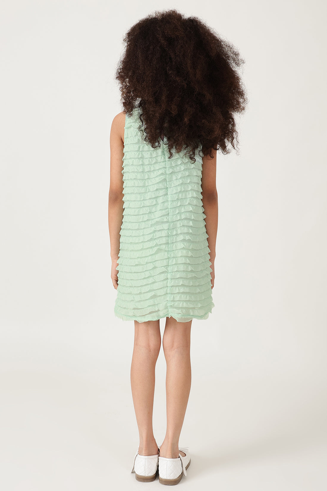 Girls Mint Frilled A-Line Dress By Sleeveless - One Friday
