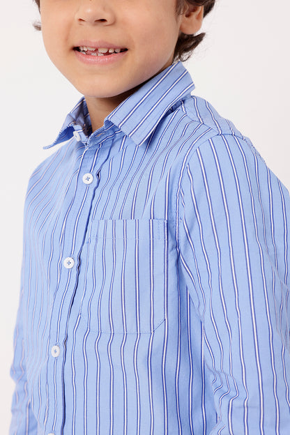 Boys Blue Striped Woven Shirt