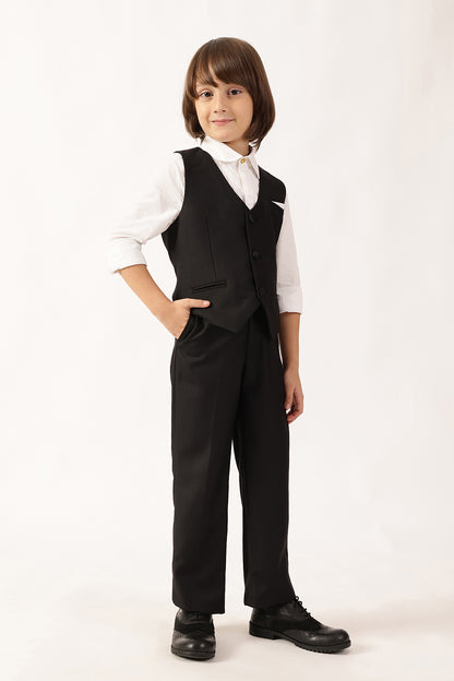 Boys Black Sleeveless V-Neck Button Waistcoat