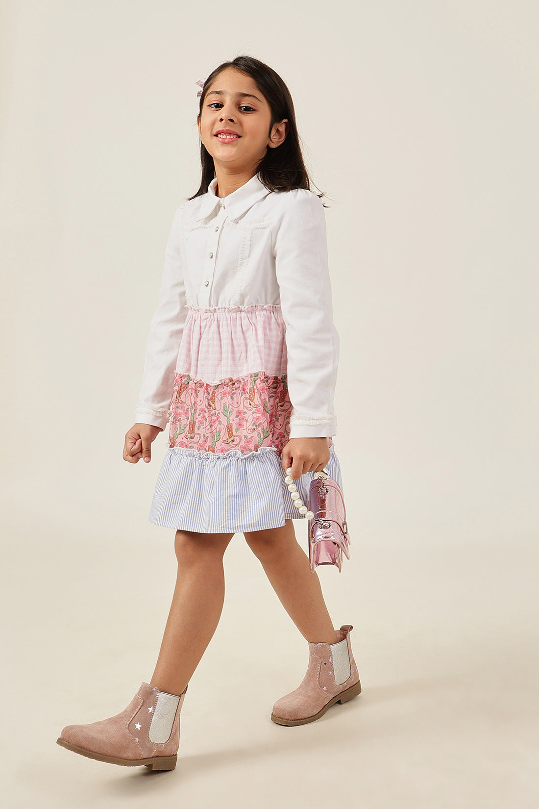 Girls Multi Color Printed Drill Dress